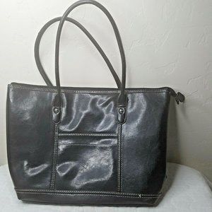 Black Faux Leather Lined Laptop Large Tote Shoulder Purse Bag
